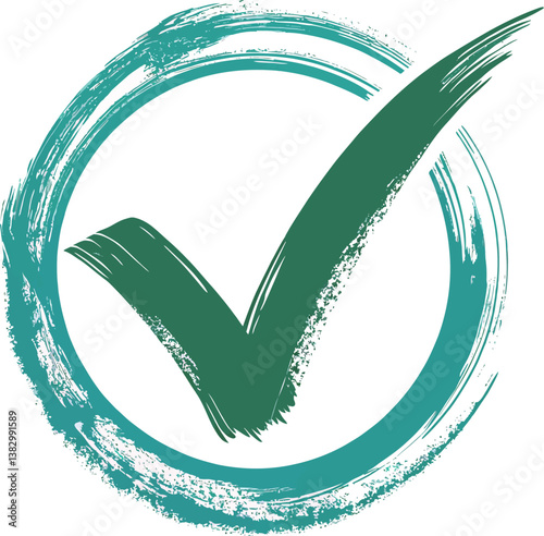 Stylish teal check mark in a circular brushstroke design.