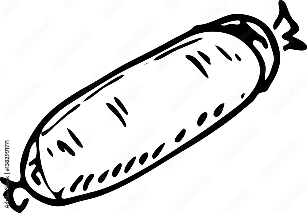 Hand drawn sausage doodle. Sketch food and drink, icon. Decoration element. Isolated on white background. Vector illustration Hand drawn sausage doodle. Sketch food and drink, icon. Decoration element. Isolated on white background. Vector illustration