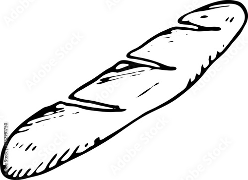 Hand drawn loaf doodle. Sketch food and drink, icon. Decoration element. Isolated on white background. Vector illustration