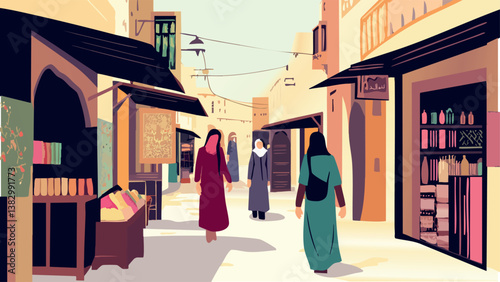 Souq Waqif Doha in Digital Illustration.eps