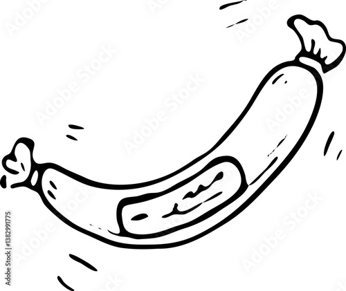 Hand drawn sausage doodle. Sketch food and drink, icon. Decoration element. Isolated on white background. Vector illustration