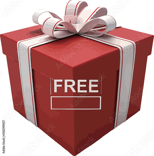Red gift box with a white ribbon, labeled 'FREE', suggesting a surprise inside.