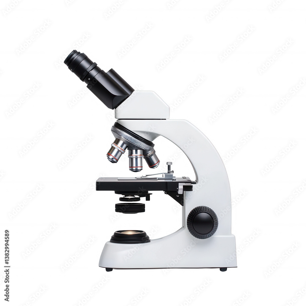 A high-quality academic microscope showcasing precision optics, ideal for scientific research, biology studies, and laboratory use. Perfectly isolated on a white background. A high-quality academic microscope showcasing precision optics, ideal for scientific research, biology studies, and laboratory use. Perfectly isolated on a white background.