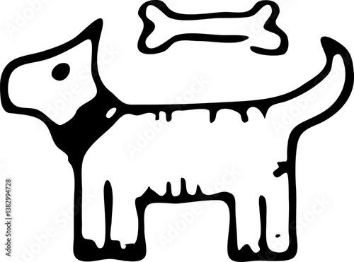 Hand drawn dog and bone doodle. Sketch pets icon. Decoration element. Isolated on white background. Vector illustration