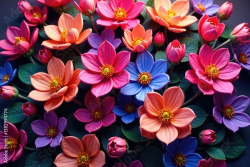 Dense, overlapping blossoms, curving stems, rich color, rococo, texture