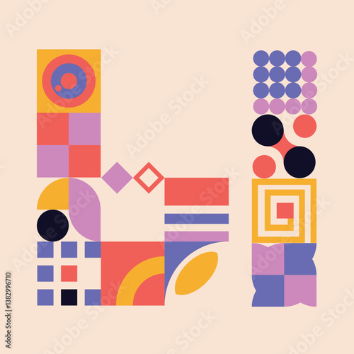 Modern cyrillic bauhaus font, geometric swiss type. Vector alphabet, cyrillic font typography, colorful letters. Brutalism uppercase creative vibrant font