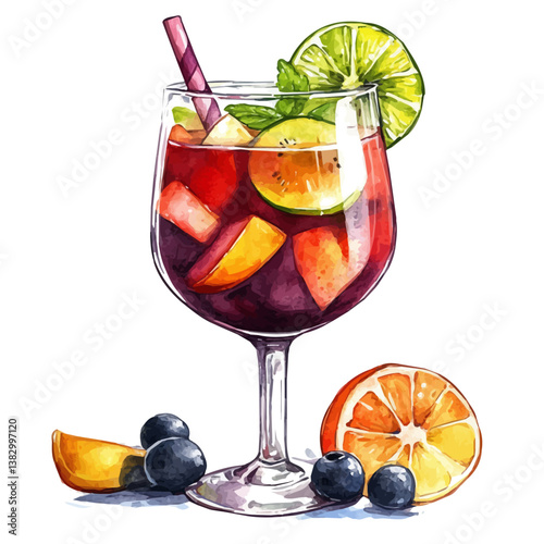 A watercolor painting of a sangria, isolated on a white background. Sangria vector

