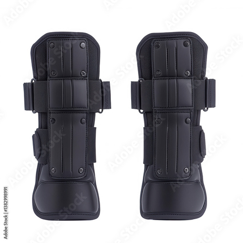 A pair of protective sports shin guards in black color, designed to provide comfort and safety during various athletic activities.