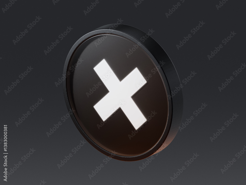 Obraz premium 3D cross icon symbolizing cancel action, prohibition, error, rejection or denial. Suitable for interface, finance alerts, or app notifications on dark background.