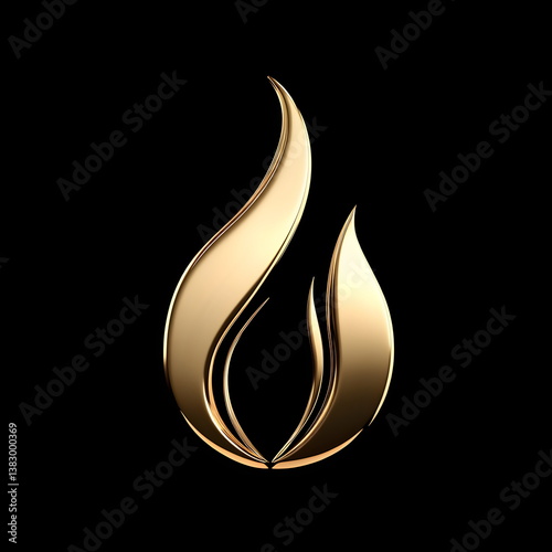 A sleek golden 3D-rendered fire icon on a deep black background, symbolizing energy, heat, passion, and power. Perfect for branding, UI/UX, gaming, and digital artwork.