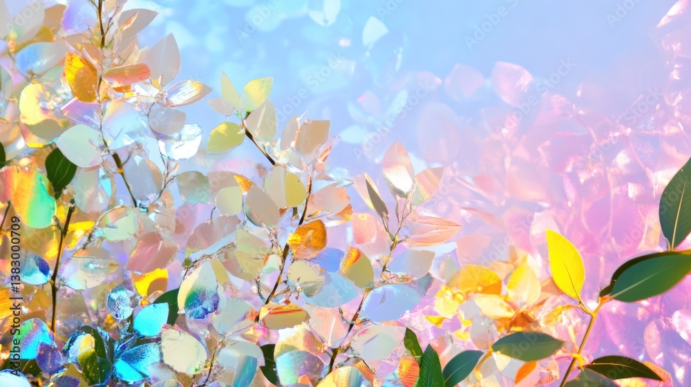 Fototapeta premium Iridescent holographic rainbow foil abstract nature scene in vibrant colorful environment