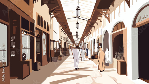 Muttrah Souq Muscat Under Ornate Ceilings in Digital Drawing
