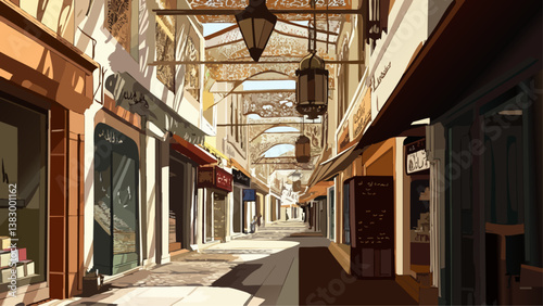 Muttrah Souq Muscat with Frankincense and Silver in Vector Art