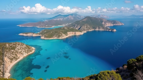 Paximadia Islands in Greece during midday, hot sunny summer weather, captured from above.