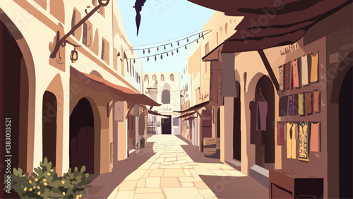 Souq Waqif Doha Market Scene in Digital Art