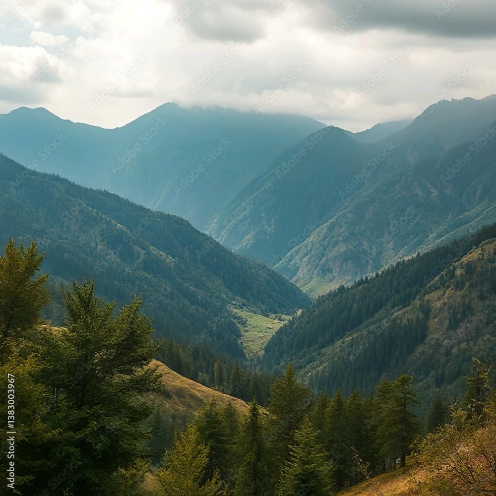 Fototapeta premium Swiss Serenity: A Panoramic Journey Through Majestic Alpine Landscapes,Ai generated 