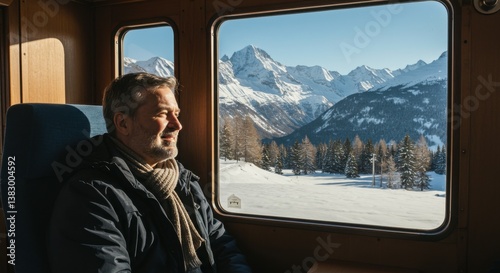Scenic Train Journey Through the Snowy Alps