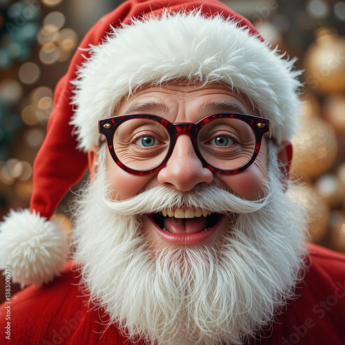 Ein lustiger Weihnachtsmann mit Brille der lacht