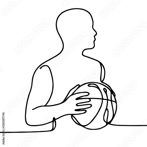 Minimalist outline of a basketball player holding a ball  