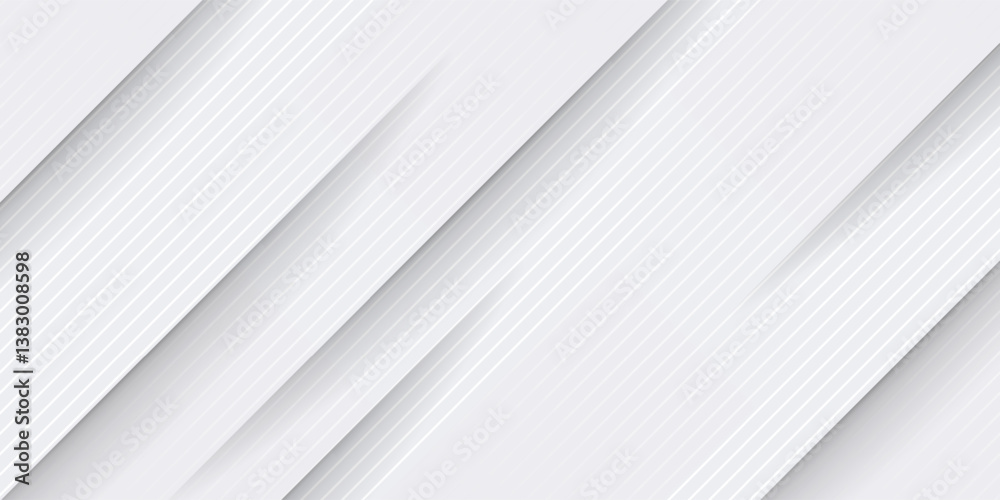 Obraz premium White luxury background with grey shadow diagonal stripes. Light elegant dynamic abstract BG. Trendy geometric neumorphism. Universal minimal 3d sale modern backdrop.