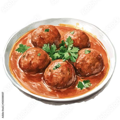 A watercolor painting of malai kofta, isolated on a white background. Malai kofta vector

