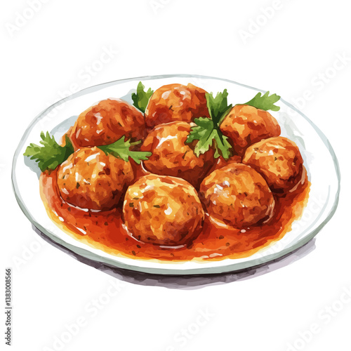 A watercolor painting of malai kofta, isolated on a white background. Malai kofta vector

