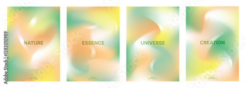 Abstract liquid gradient mesh background set with blended heading. Modern design template for covers, banners, posters, brochures, flyers, fashion, technology. Nature colored. Vector illustration.