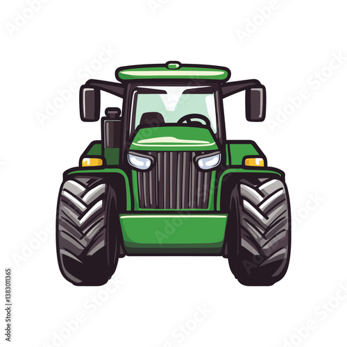 Red And Green Tractor Illustration on white background
