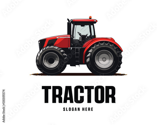 Red And Green Tractor Illustration on white background