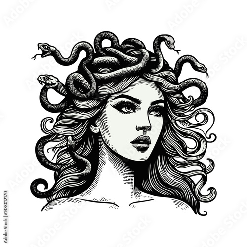 medusa head with snake hair logo icon design illustration