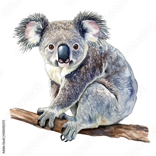 A watercolor painting of a koala, isolated on a white background. Koala vector

