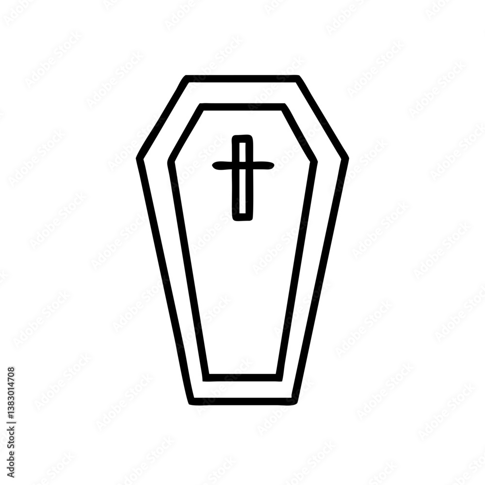 Obraz premium Coffin with cross symbol on plain background