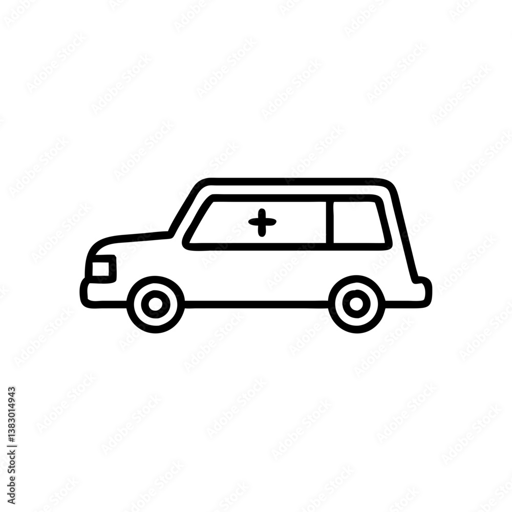 Line drawing of an ambulance vehicle Line drawing of an ambulance vehicle