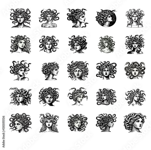 medusa head with snake hair logo icon design illustration