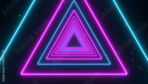 abstract background with glowing neon lights triangles, technology and game pink and blue background