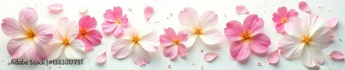 Delicate flower petals on a pristine white background, floral, greenery