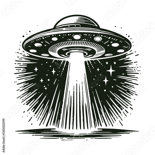 vector illustration of ufo flying with space rae transparent background