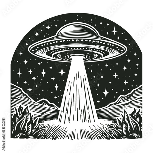 vector illustration of ufo flying with space rae transparent background