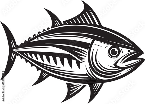 High-Quality Black and White Tuna Fish Vector Illustration – Perfect for Tuna Fish Day