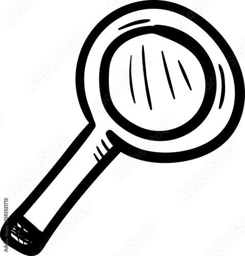 Hand drawn magnifier doodle icon. Hand drawn black sketch. Sign symbol. Decoration element. White background. Isolated. Flat design. Vector cartoon illustration