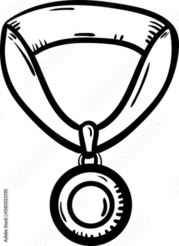 Handdrawn medal doodle icon. Hand drawn black sketch. Sign symbol. Decoration element. White background. Isolated. Flat design. Vector illustration