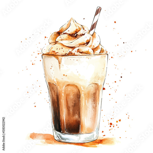 A watercolor painting of a frozen cappuccino, isolated on a white background. Frozen cappuccino vector

