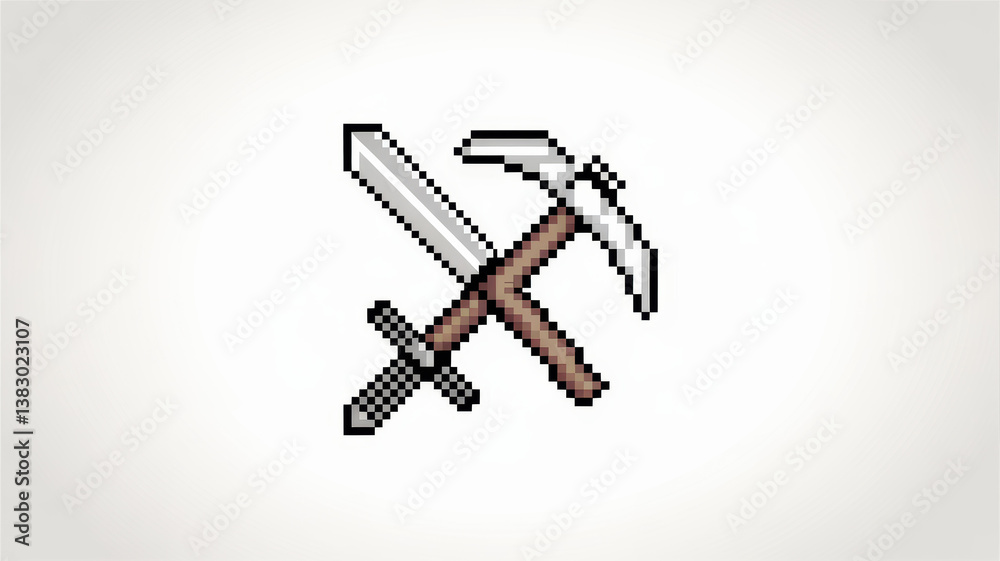 Pixel Pickaxe and Sword – Icon for Video Games, Crafting and Digital Adventure Worlds Pixel Pickaxe and Sword – Icon for Video Games, Crafting and Digital Adventure Worlds