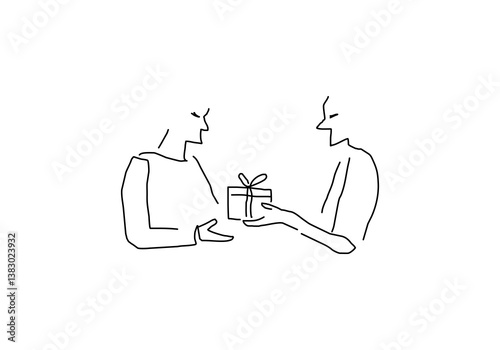 Simple line art illustration showing a person giving a gift
