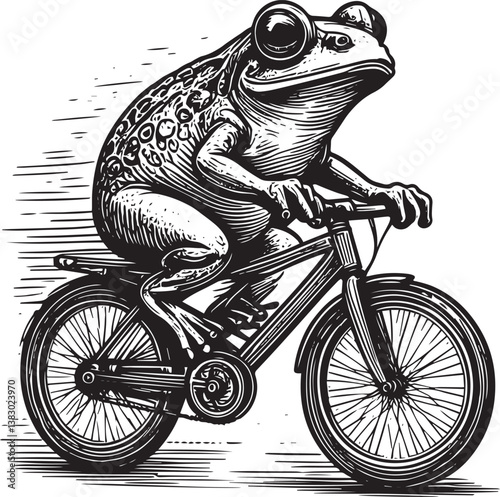 frog riding a bycicle art hand drawn vector illustration