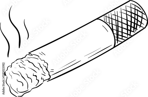 Handdrawn cigarette doodle icon. Hand drawn black sketch. Sign cartoon symbol. Decoration element. White background. Isolated. Flat design. Vector illustration