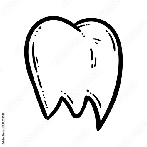 Handdrawn tooth doodle icon. Hand drawn black sketch. Sign cartoon symbol. Decoration element. White background. Isolated. Flat design. Vector illustration