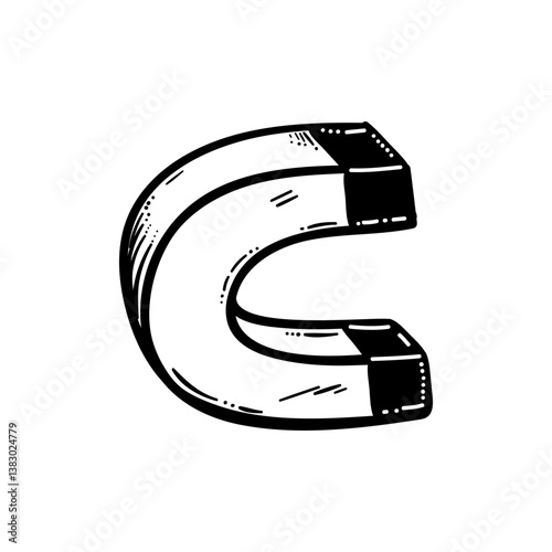 Handdrawn magnet doodle icon. Hand drawn black sketch. Sign cartoon symbol. Decoration element. White background. Isolated. Flat design. Vector illustration