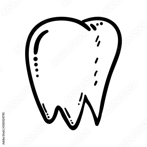 Handdrawn tooth doodle icon. Hand drawn black sketch. Sign cartoon symbol. Decoration element. White background. Isolated. Flat design. Vector illustration
