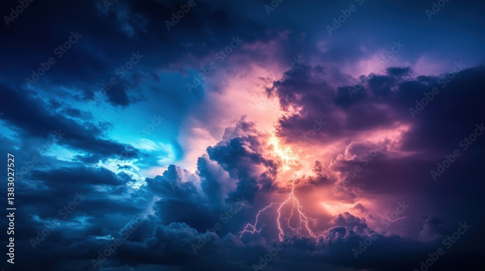 Obraz premium A dramatic thunderstorm with lightning illuminating dark clouds.